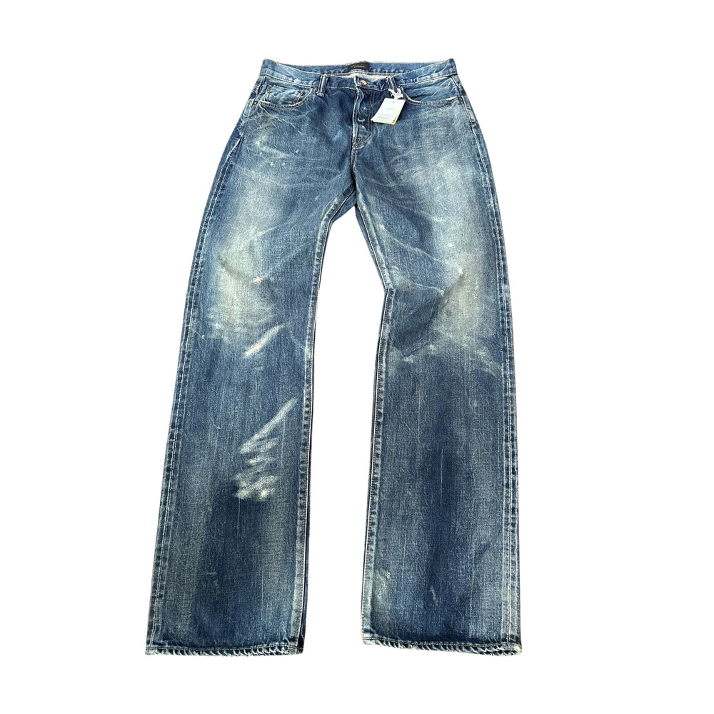 Chimala Mens Size 32x33 Selvedge Denim Distressed Button Fly Jeans Japanese‎ NWT